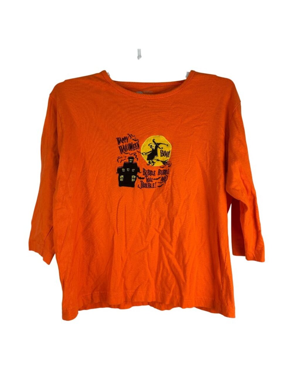 Banyan Tree Designs Halloween Orange Shirt Witch & Haunted House Women’s M